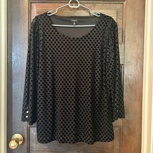 Talbots Black Dot Relaxed 3/4 Sleeve Blouse